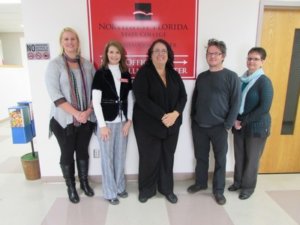 TEAM GED: (l-r) Instructor Tiffany Shaw, Transition Advisor Stephanie Bailey, Director of NWFSC Chautauqua Center & Adult General Education Julie Terrell, instructor Sean Tabor, and staff assistant Cheryl Hall. (not pictured is tutor Carla Vivrette). NWFSC currently has three Adult Education/GED classes held at the Walton County Jail. The college and the Walton County Sheriff's Office (WCSO) have an agreement for Corrections Literacy Education. The agreement provides Adult Basic Education as well as GED preparation (ABE/GED).