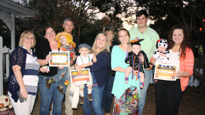 WINNERS of the D.B.P.A. Halloween Costume Contest for ages 0-2 years. Pictured Front row L-R are (Judge) Debbie Bussman Joyce Vann 1st place, Joshua Vann, 2nd place, Case Adkinson, Casi Adkinson, 3rd Place, Jaqulin Anderson, daughter of Alannah and Thomas Anderson. Honorable Mention Peyton Ingle Leanne Ingle, back row L- R Capt. Michael Lolley, Sara Bowers, Thomas Anderson (Photo by Cathy Mosley)