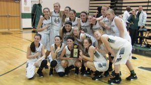 THE SOUTH WALTON LADY SEAHAWKS won the District 3, Class A crown on Saturday night on their home floor with a 63-34 victory over the Chipley Tigers. (Photo by Patrick Casey)