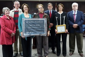 WALTON COUNTY Board of County Commissioners (BCC) Chair Sara Comander and other BCC members joined in honoring the memory of Dr. Durell Peaden on March 22 with the unveiling of a plaque to be placed at the Walton County Health Department, designating the dental suite as the Dr. Durell Peaden Jr. Dental Suite. Peaden's family and friends gathered for the unveiling and to receive a plaque presented to them by the BCC commemorating the occasion of the dedication. Peaden, who was born in DeFuniak Springs and grew up in Crestview, passed away in June 2015 after a 24-year career as a Crestview physician, six years' service in the Florida House of Representatives, and a decade in the Florida Senate representing parts of seven Panhandle counties.(Photo courtesy of Walton County Public Information) 