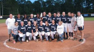 THE WALTON LADY BRAVES softball team captured their second consecutive district championship with a 3-0 win over Panama City Rutherford. (Photo by Patrick Casey)