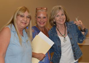 WALTON COUNTY DISTRICT 5 Commissioner Cindy Meadows (right) talks with Miramar Beach residents Toni Smith (left) and Lacey Meyer following the close of the meeting. (Photo by Dotty Nist)