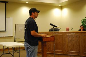 CITY OF FREEPORT EMPLOYEE Addison Parker addresses the Freeport City Council at its May 26 meeting. (Photo by Jeffrey Powell)