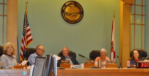COUNTY COMMISSIONERS at the Sept. 12 budget hearing. (Photo by Dotty Nist)