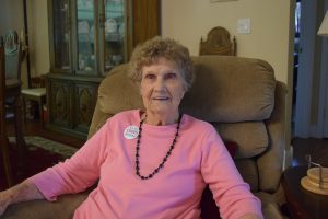 BESSIE MAE JONES takes a break in her daughter and son-in-law's Freeport home. Bessie Mae celebrated her 100th birthday Aug. 17, and was even recognized by Willard Scott on NBC's "Today" show. (Photo by Jeffrey Powell)