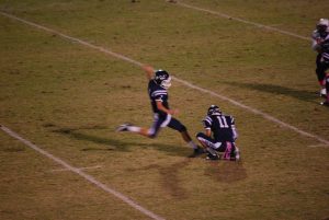 WALTON SENIOR KICKER THOMAS BRACK drilled a 42-yard field goal that put Walton up 17-7 on East Gadsden on Friday night early in the contest. (Photo by Jennifer Casey)